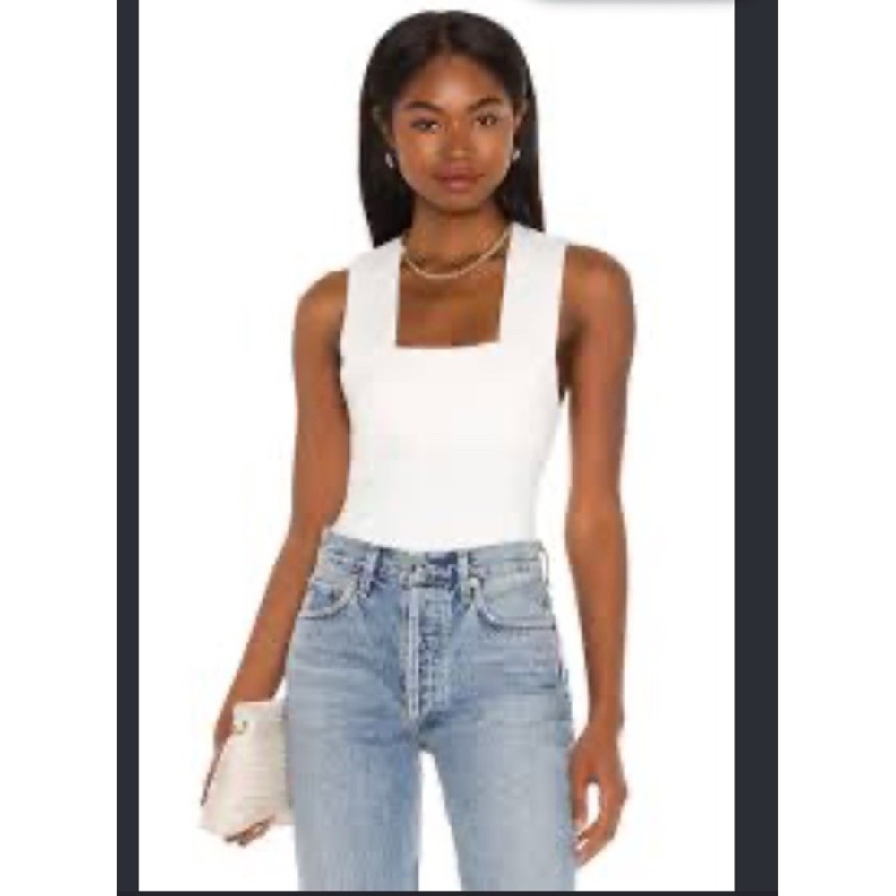 NEW!! $50 FREE PEOPLE "SHE'S SO SLEEK" SQUARE NECK SOLID THONG BODYSUIT Ivory L